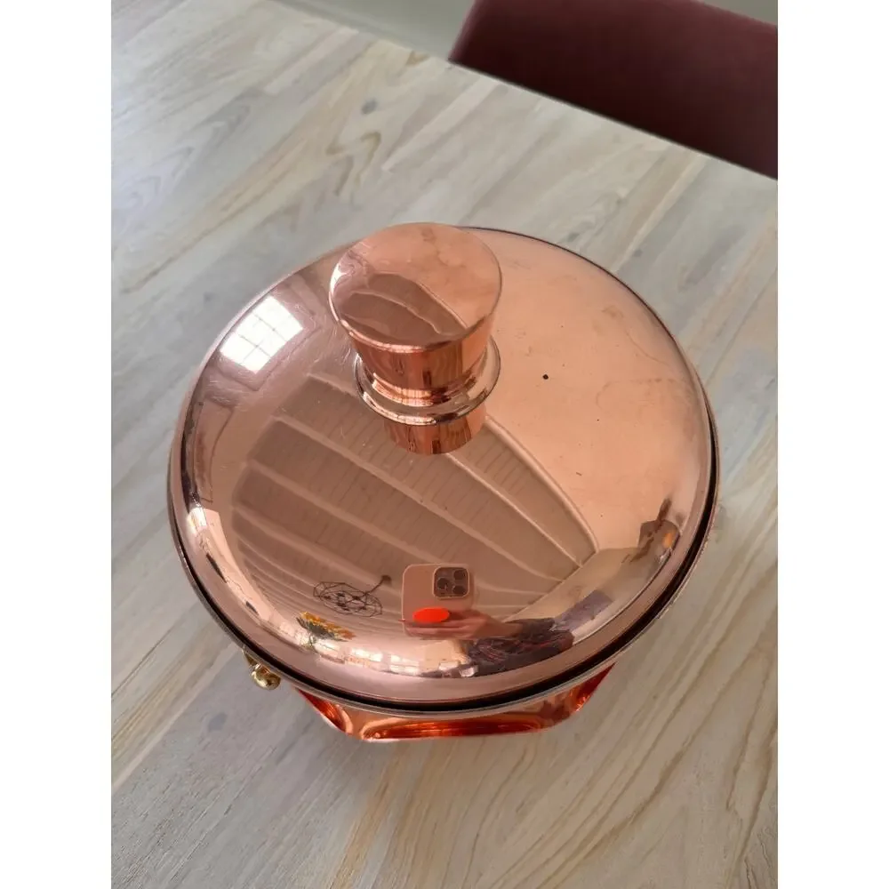 VINTAGE Copper Pot with Lid Carry Handles & Matching Scalloped Edge Base Stand